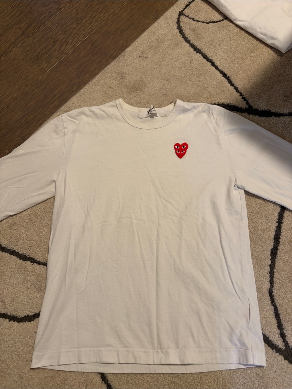 Comme des Garcons PLAY White Long Sleeve Tee with Red Heart Patch